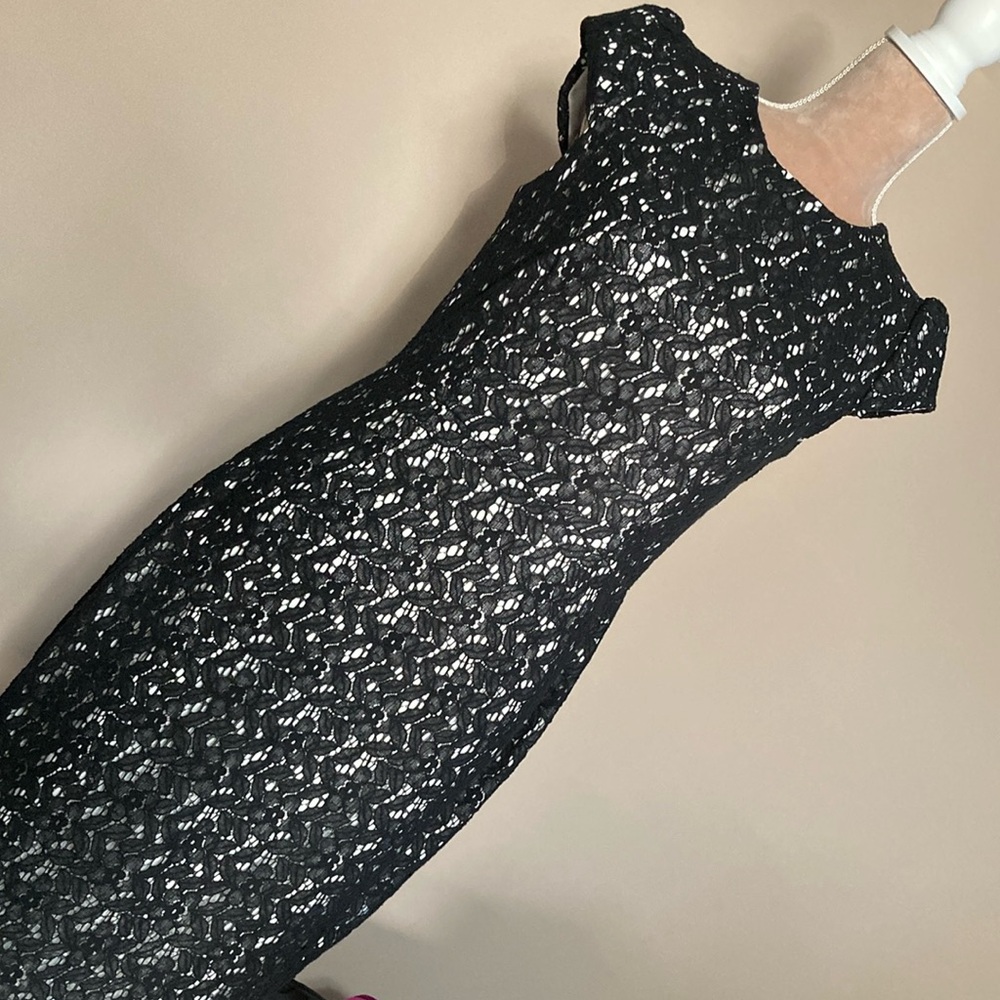 Betsey Johnson Black Sheath Midi Dress - Cap Sleeves - Size 10